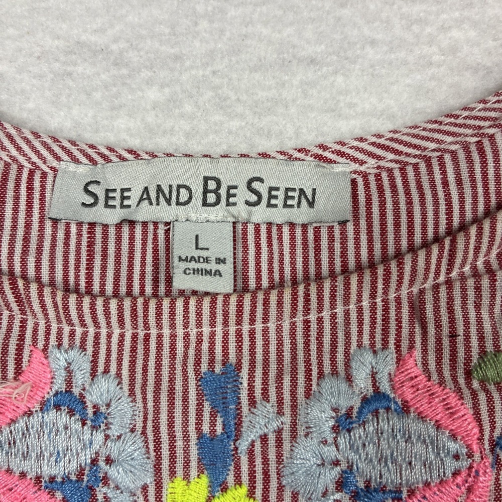 See And Be Seen Lot of 2 Embroidered Floral Blouses Peasant Boho Size Large - Picture 3 of 14